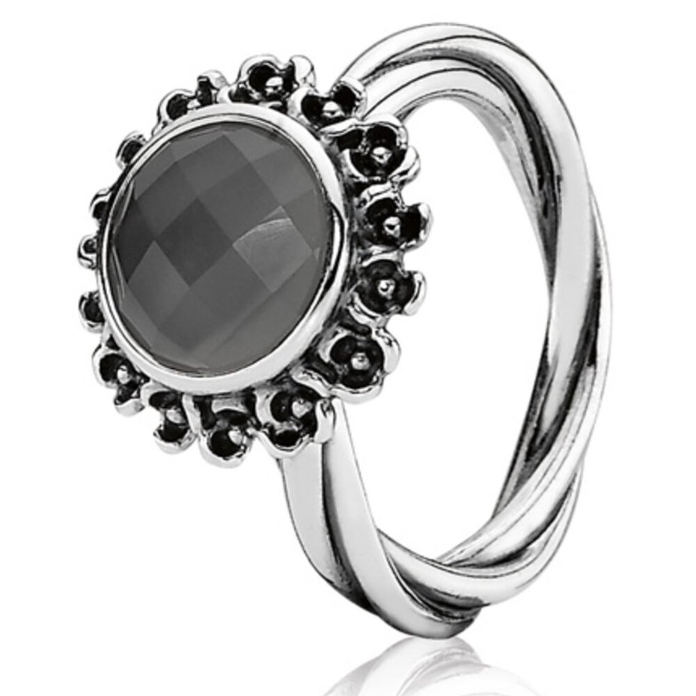Pandora Floral Elegance Grey Moonstone Ring Sz 8
